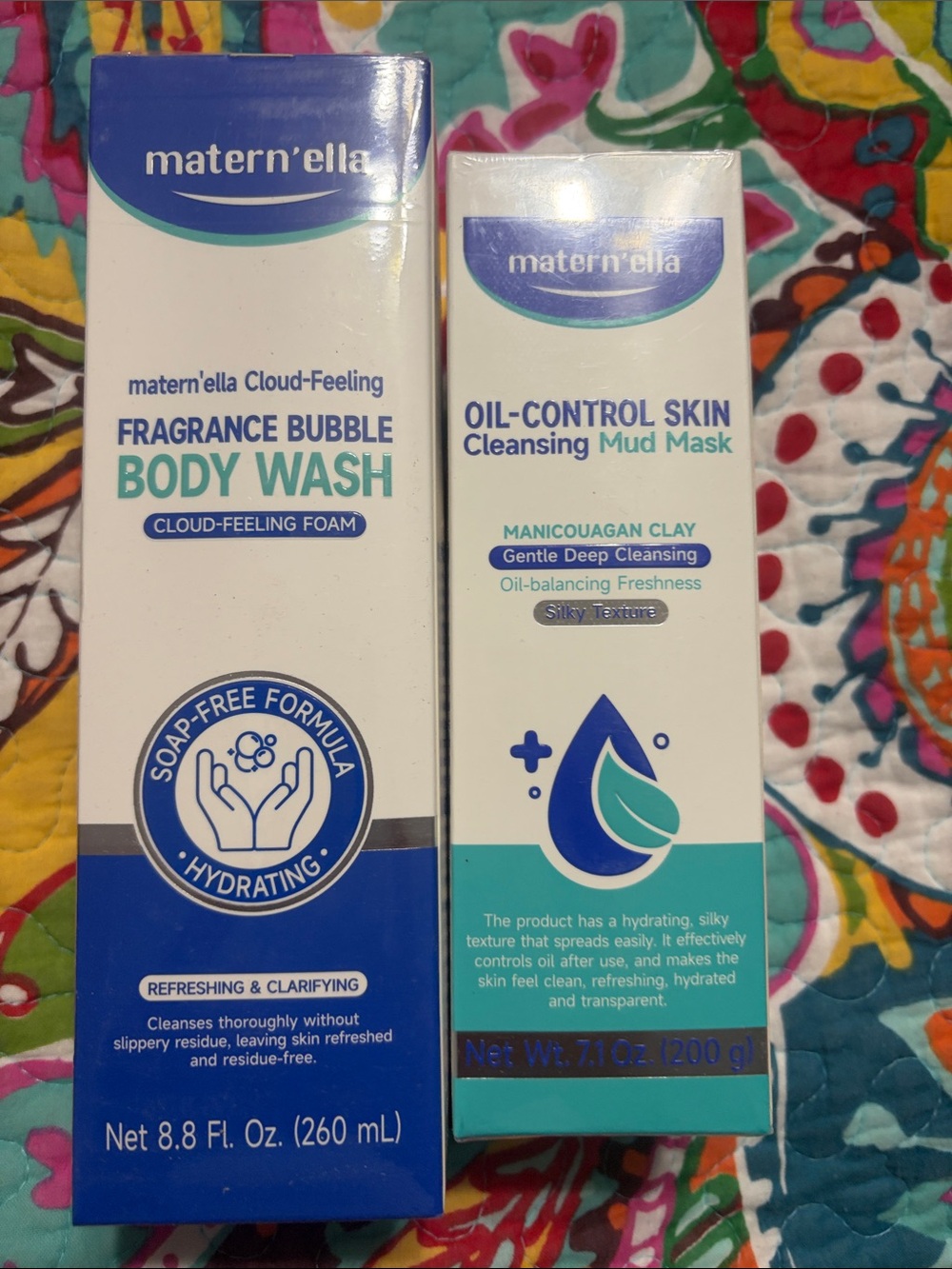 Maternella Fragrance Bubble Body Wash & Oil-Control Mud Mask - Blue/White sealed